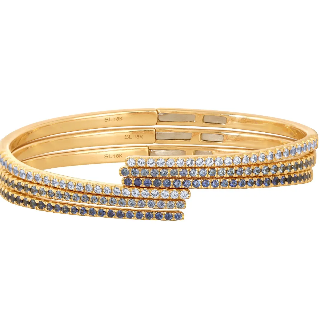 Sandy Leong Blue Sapphire Hinge Bangles - Pale Blue, Dusty Blue and Deep Blue Flash Sale