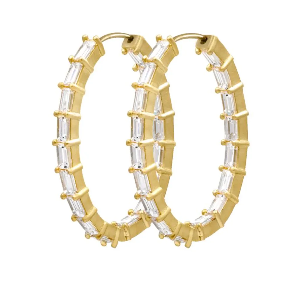 Sandy Leong Diamond Baguette Oval Hoops Cheap