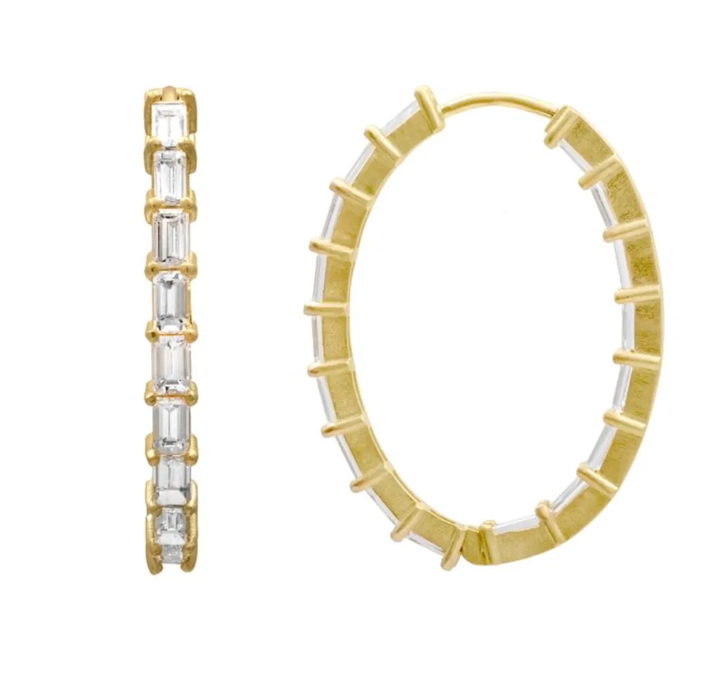 Sandy Leong Diamond Baguette Oval Hoops Cheap