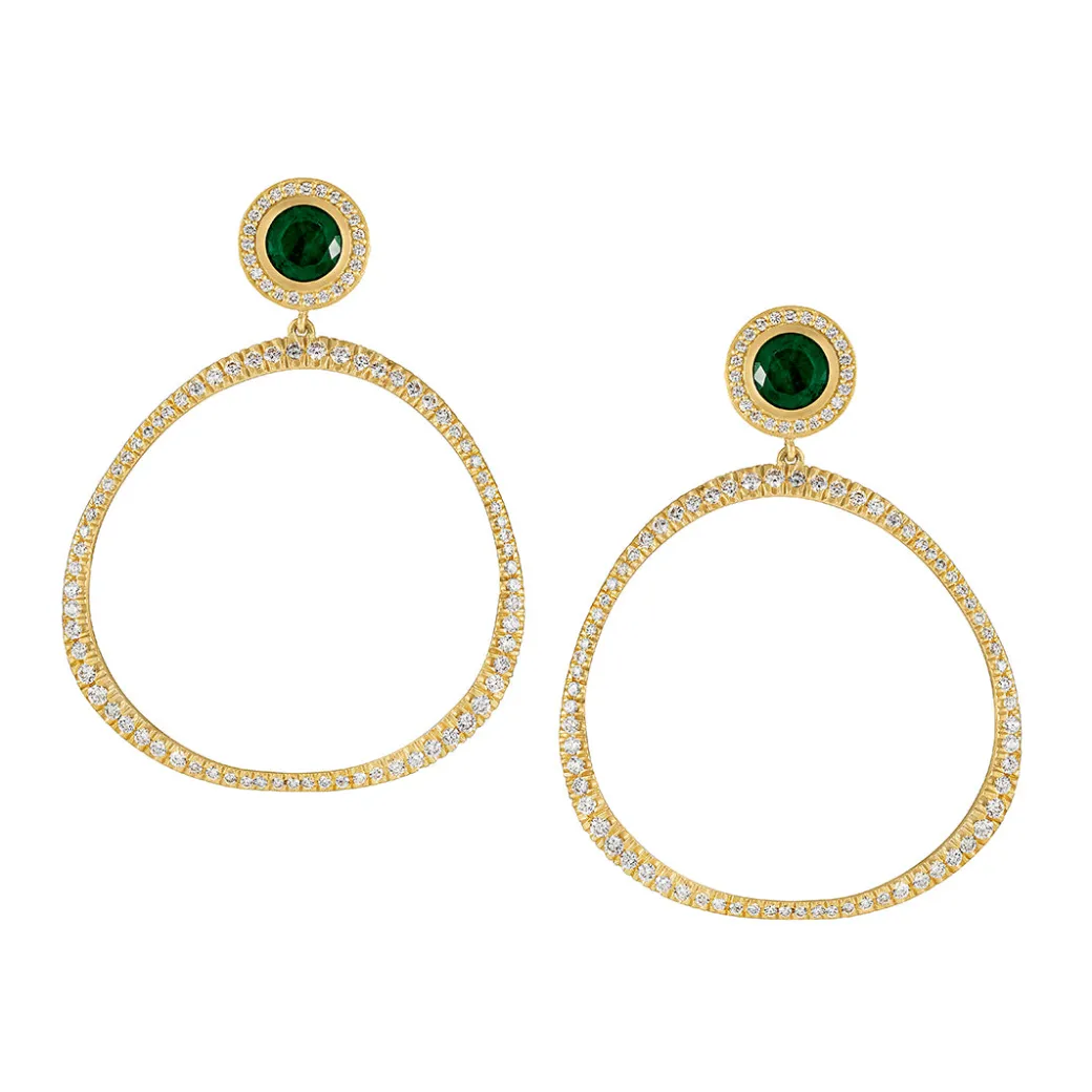 Sandy Leong Diamond Pave Origin Hoops with Emerald and Diamond Studs Online
