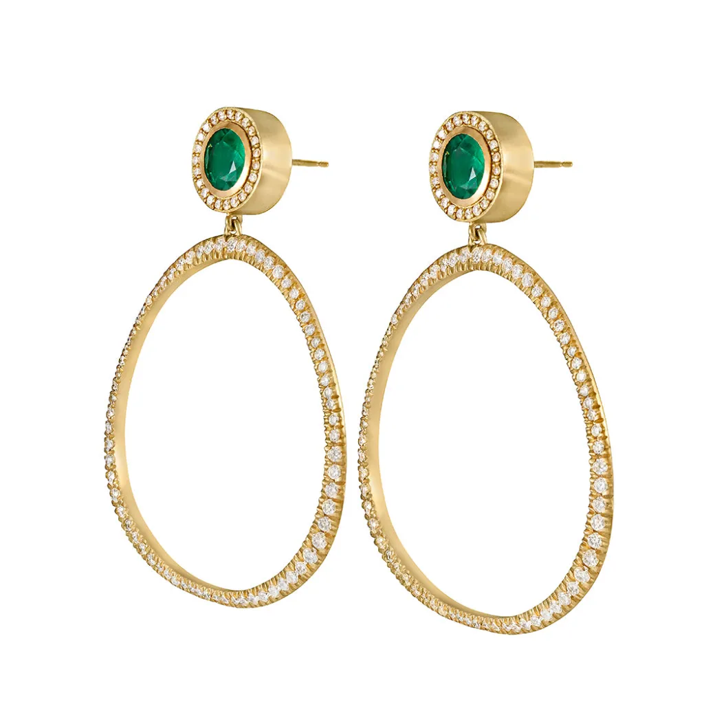 Sandy Leong Diamond Pave Origin Hoops with Emerald and Diamond Studs Online