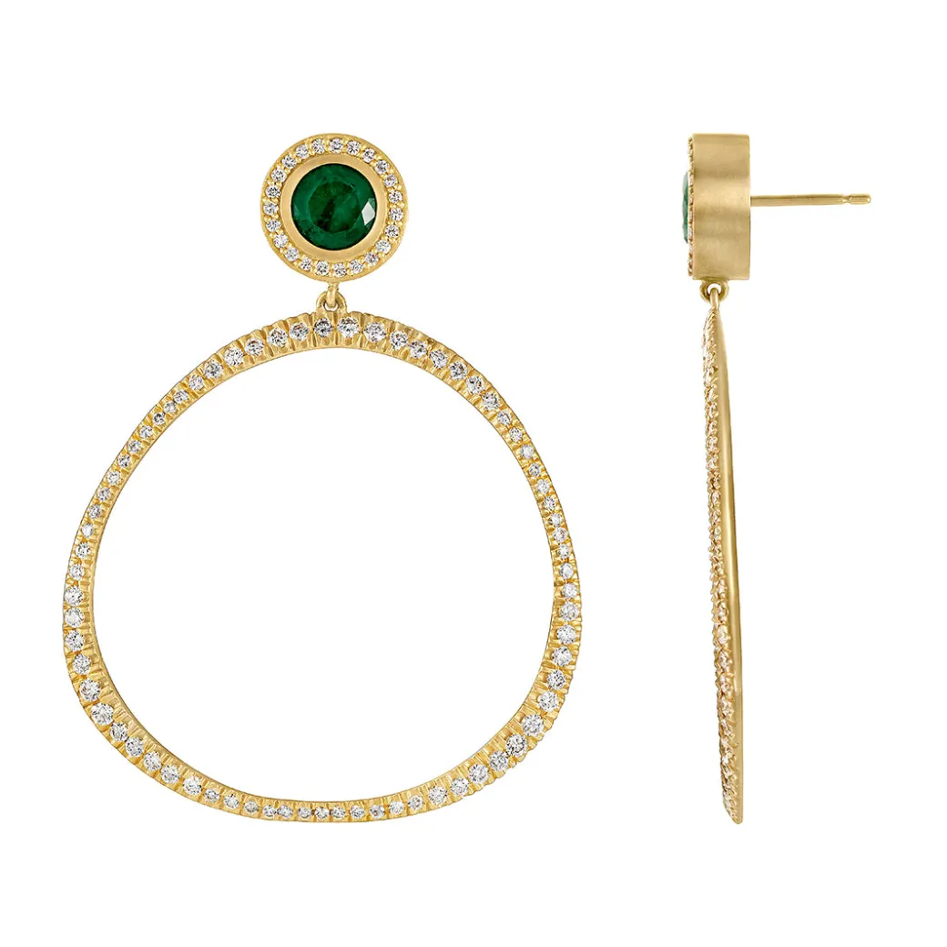 Sandy Leong Diamond Pave Origin Hoops with Emerald and Diamond Studs Online