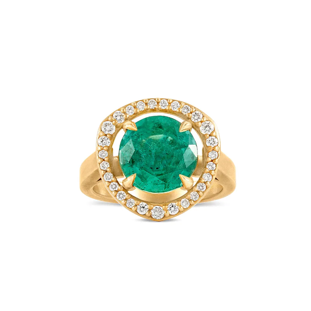 Sandy Leong Emerald and Diamond Halo Ring Best