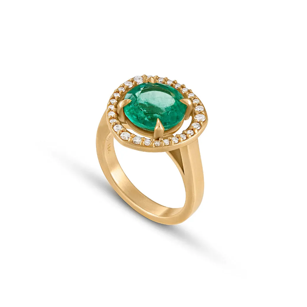 Sandy Leong Emerald and Diamond Halo Ring Best