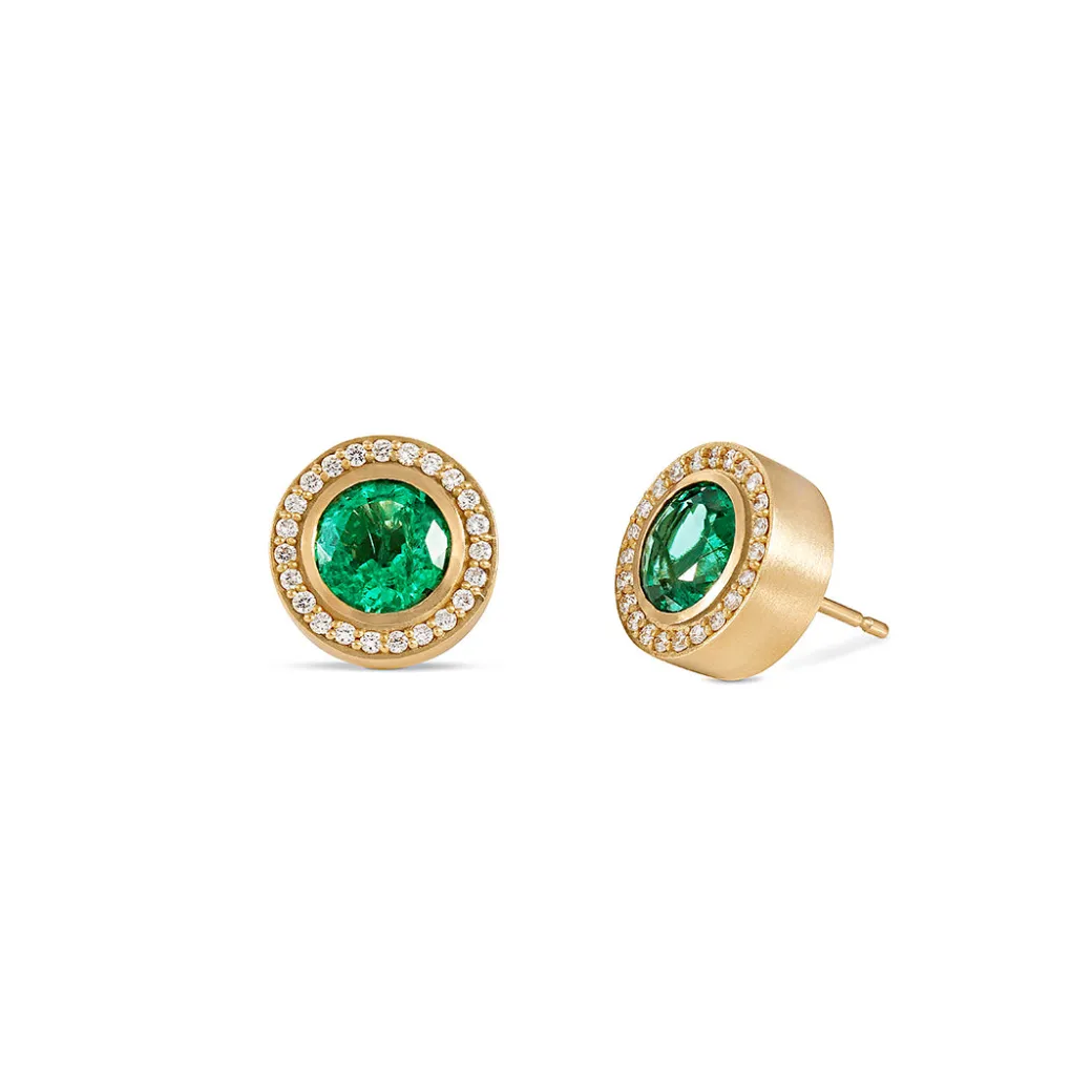 Sandy Leong Emerald and Diamond Pave Stud Earrings Shop