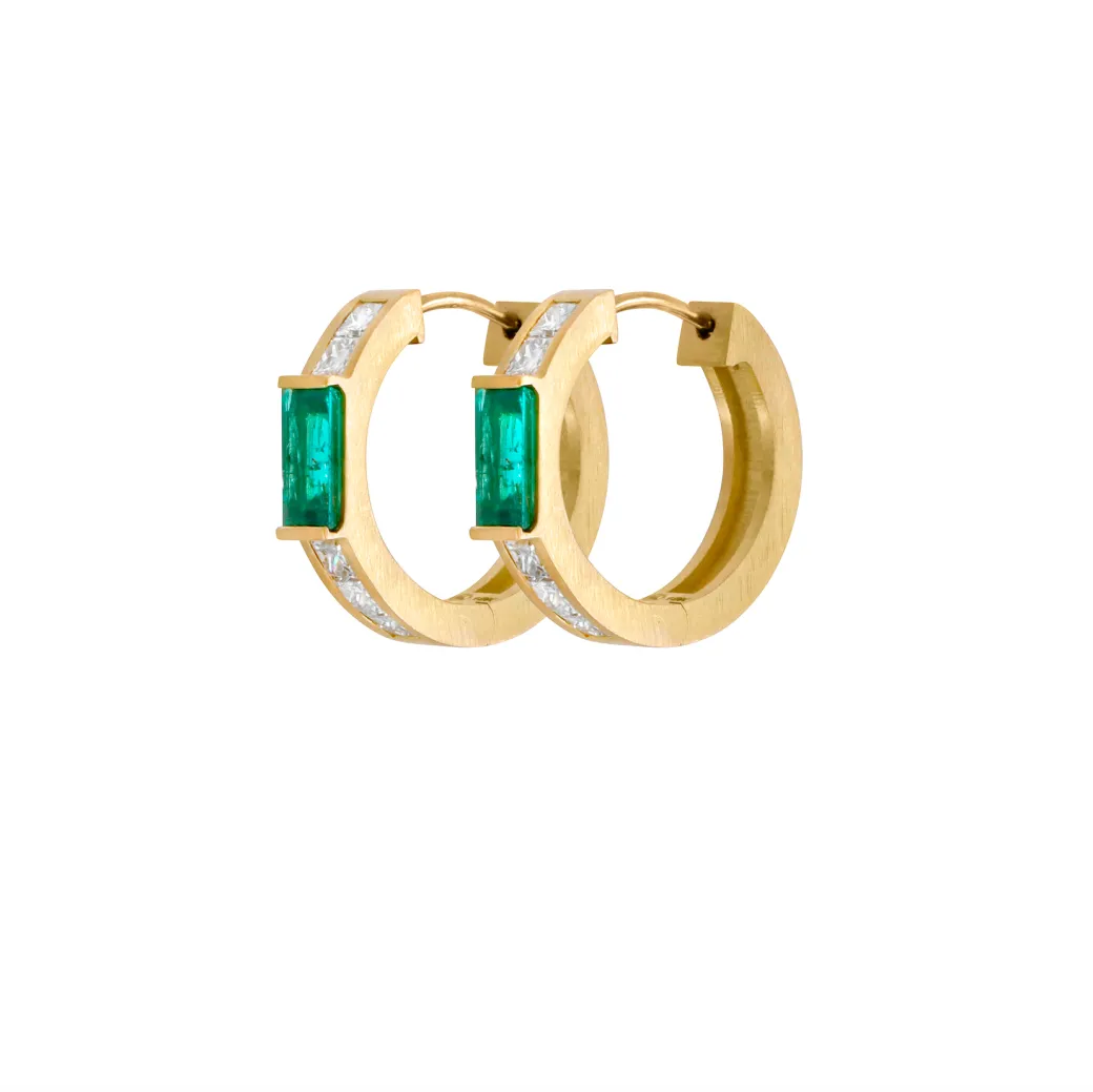 Sandy Leong Emerald Baguette Huggies with Diamonds Flash Sale