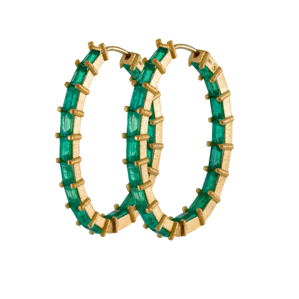 Sandy Leong Emerald Baguette Oval Hoops Best Sale