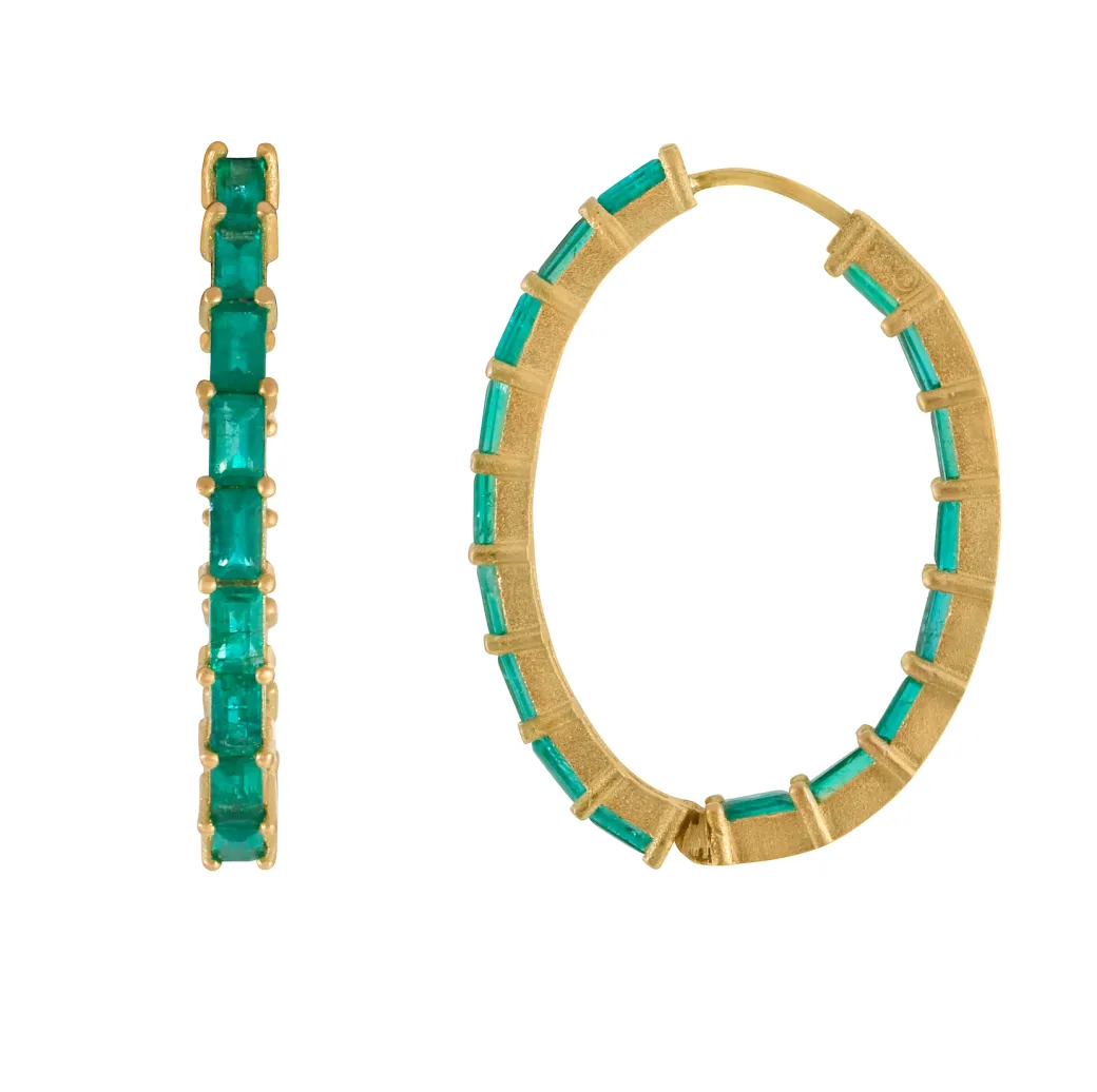 Sandy Leong Emerald Baguette Oval Hoops Best Sale