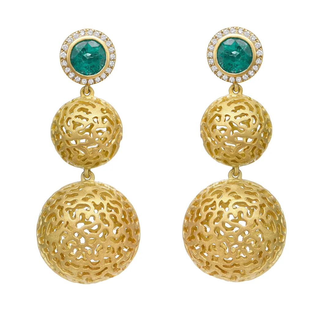 Sandy Leong Emerald Double Ball Drop Earrings Discount