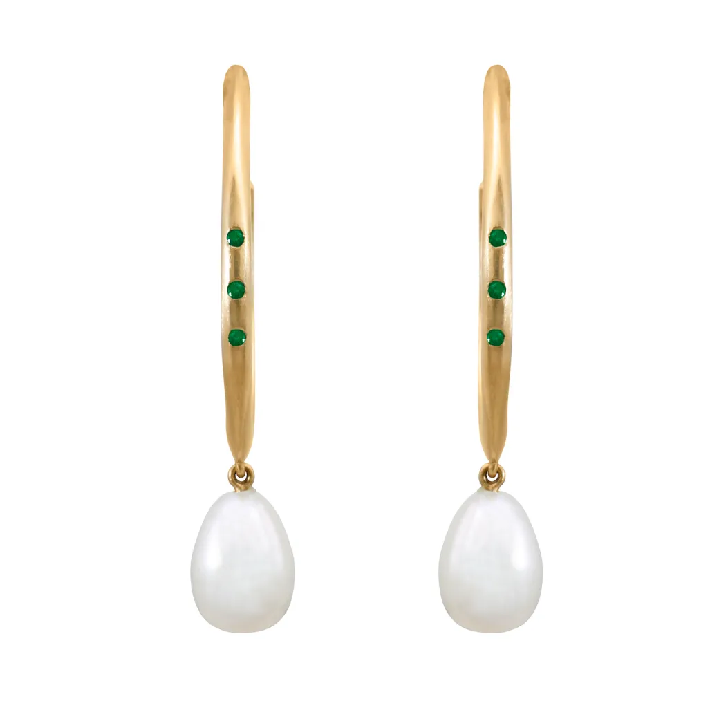 Sandy Leong Emerald Halo Hoops with Pearl Drops Discount