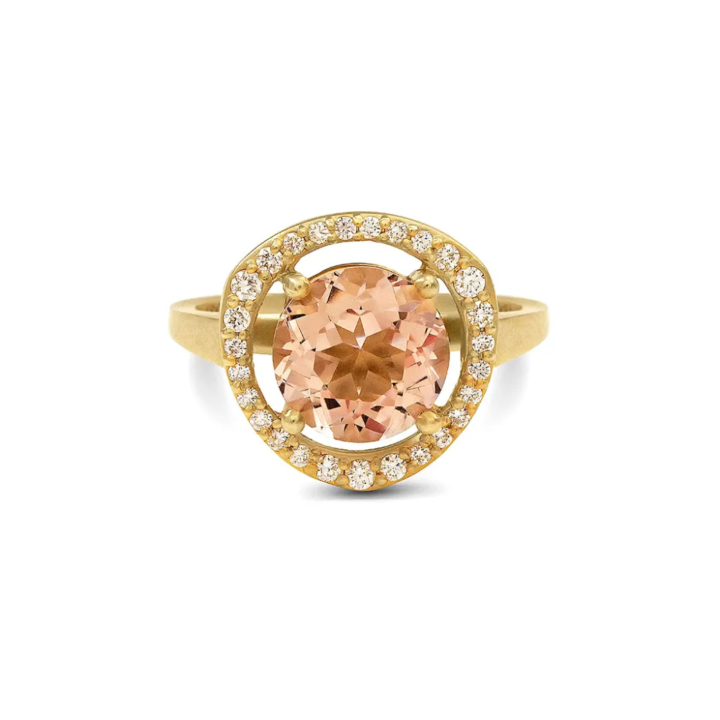 Sandy Leong Morganite and Diamond Halo Ring Flash Sale