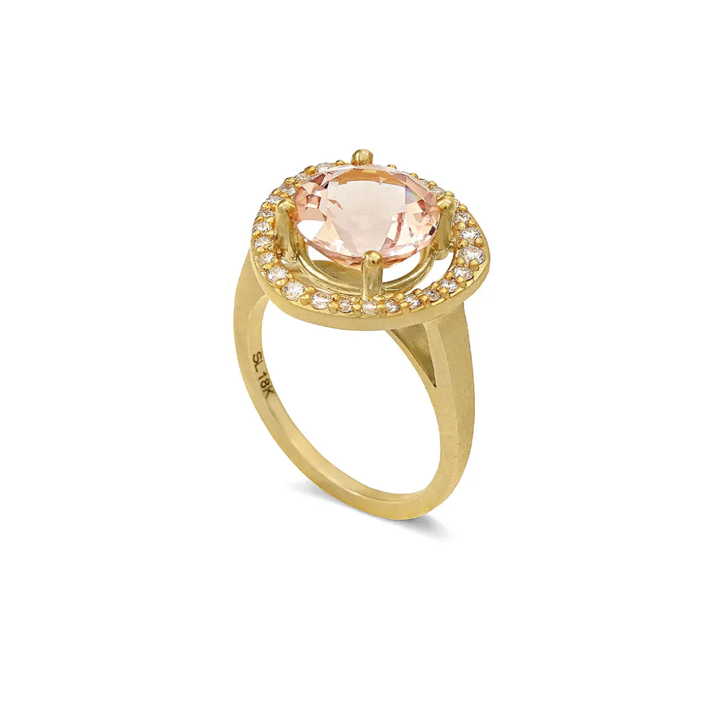 Sandy Leong Morganite and Diamond Halo Ring Flash Sale