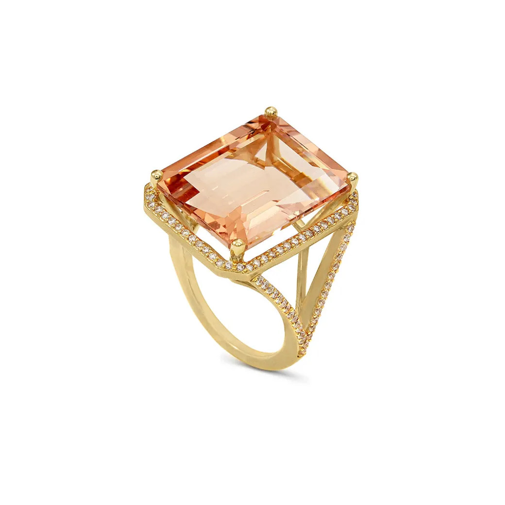 Sandy Leong Morganite Cocktail Ring with Diamond Pave Flash Sale