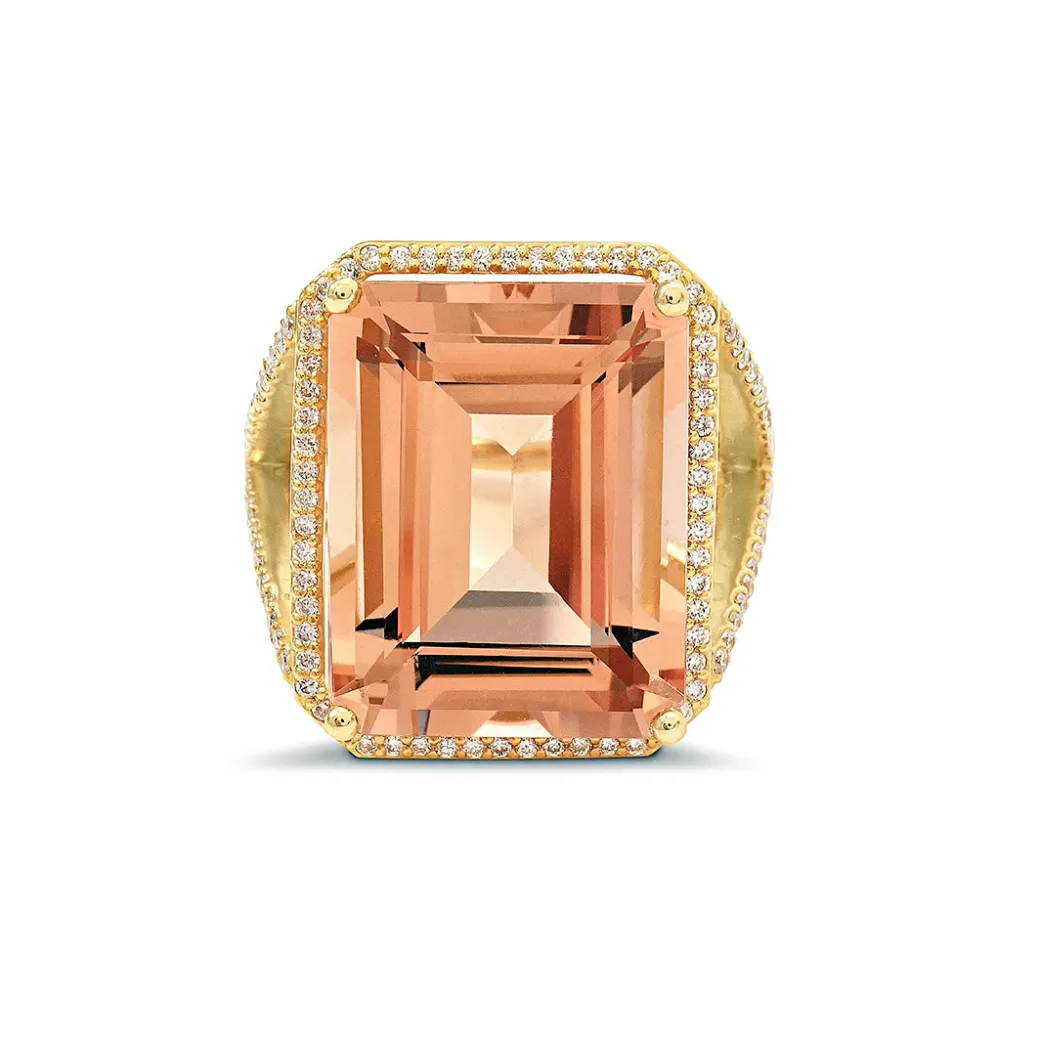 Sandy Leong Morganite Cocktail Ring with Diamond Pave Flash Sale