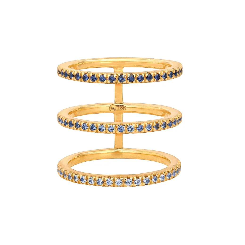 Sandy Leong Ombre Blue Sapphire Triple Bar Ring Flash Sale