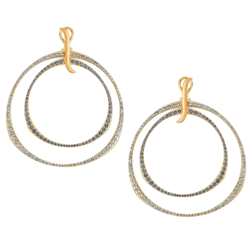 Sandy Leong Oversized Ombre Blue Sapphire Double Hoop Earrings Fashion