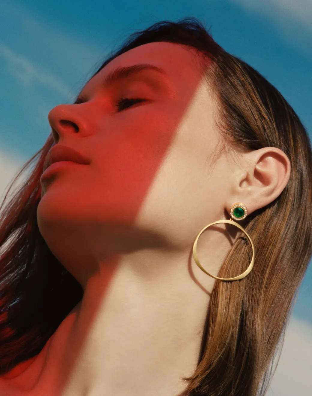 Sandy Leong Oversized Origin Hoops with Emerald and Diamond Studs Outlet