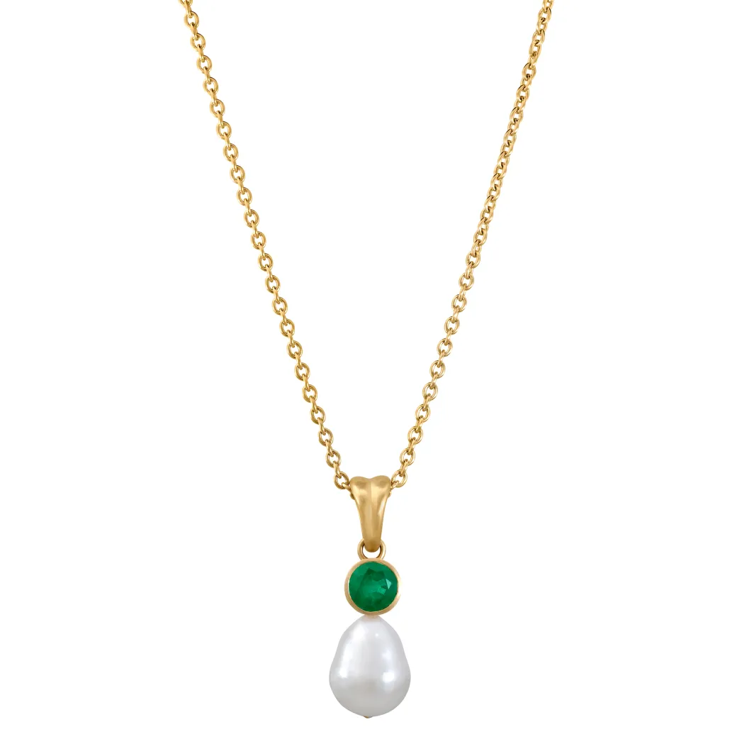 Sandy Leong Pearl and Emerald Drop Pendant New