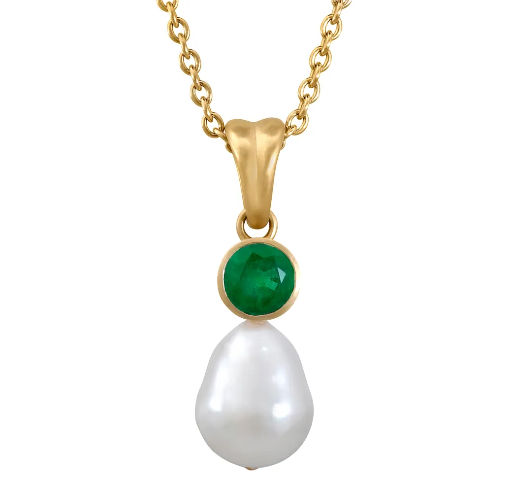 Sandy Leong Pearl and Emerald Drop Pendant New