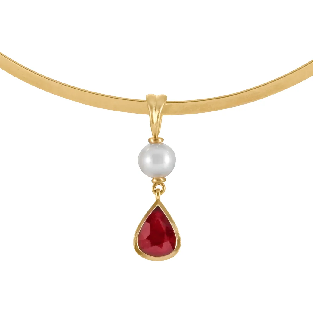 Sandy Leong Pearl and Ruby Teardrop Pendant Store