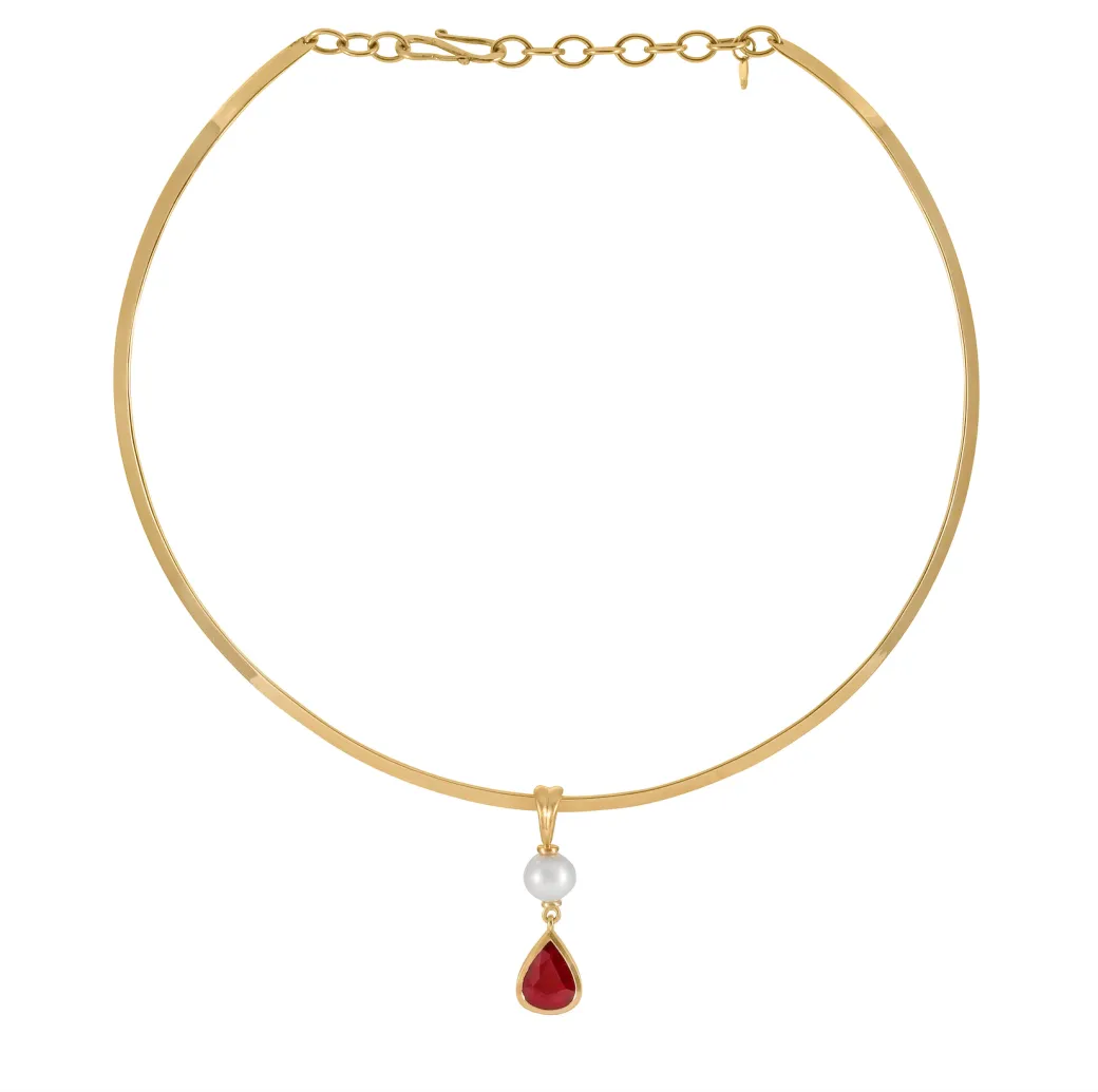 Sandy Leong Pearl and Ruby Teardrop Pendant Store