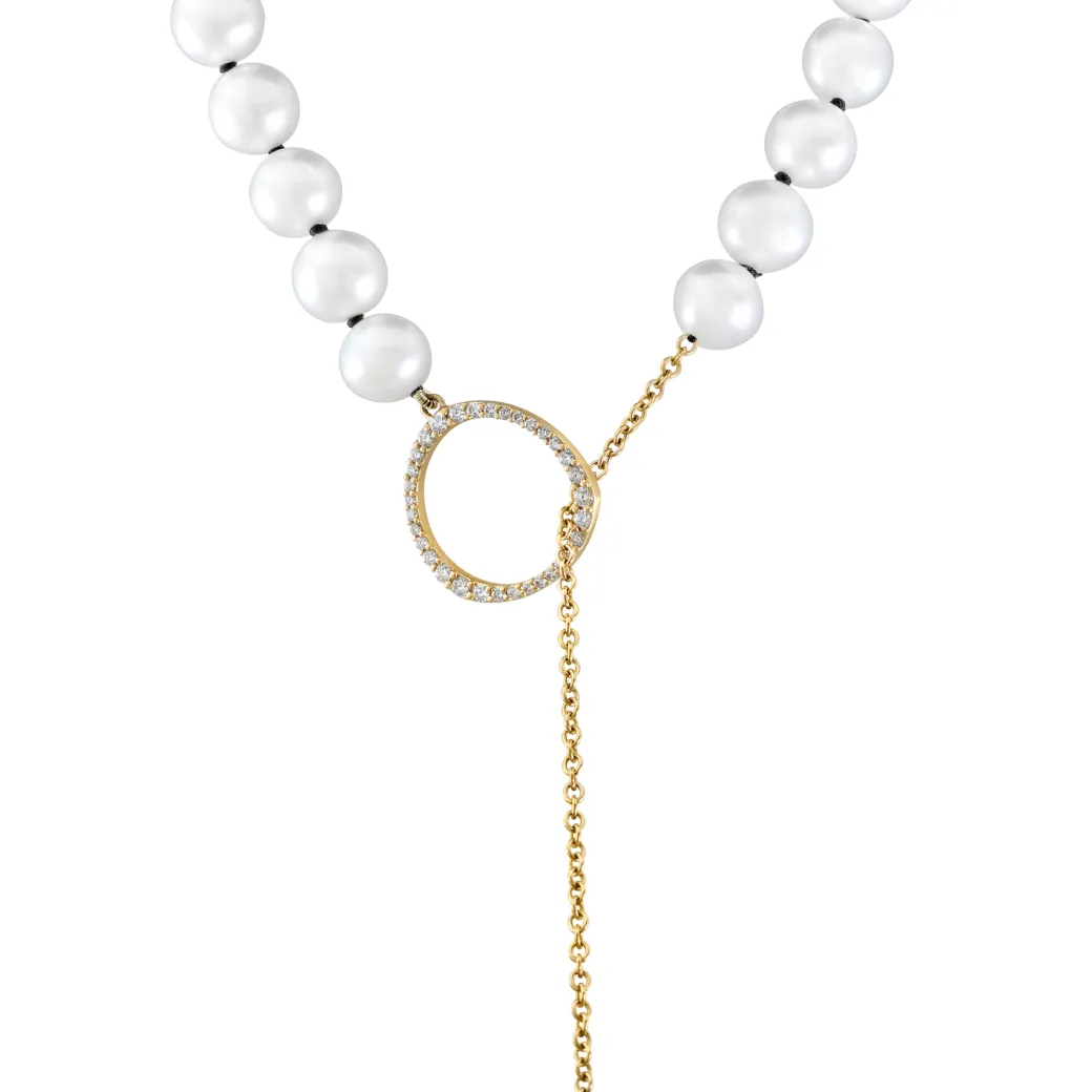 Sandy Leong Pearl Strand Lariat with Diamond Halo Hoop Hot