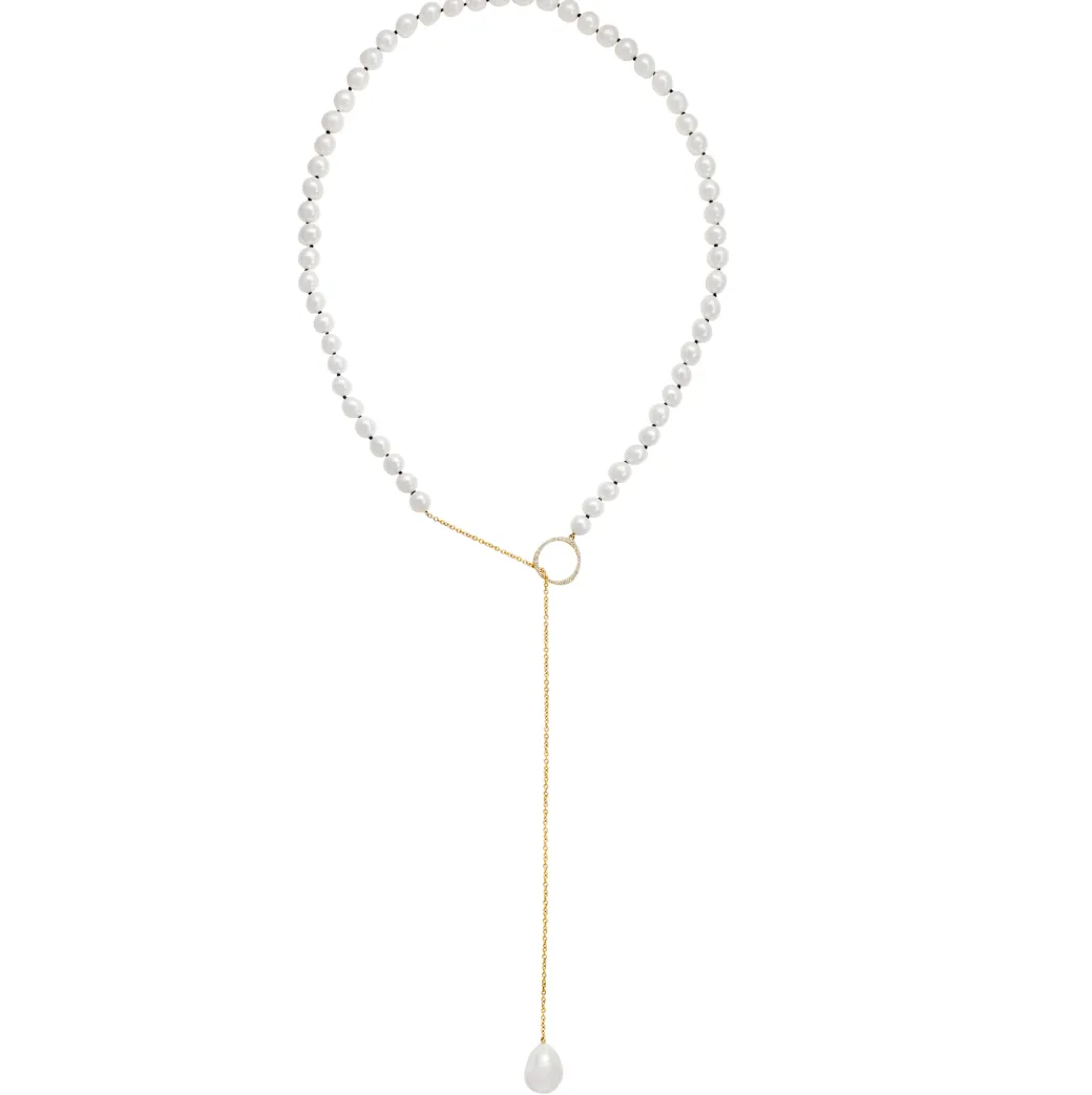 Sandy Leong Pearl Strand Lariat with Diamond Halo Hoop Hot