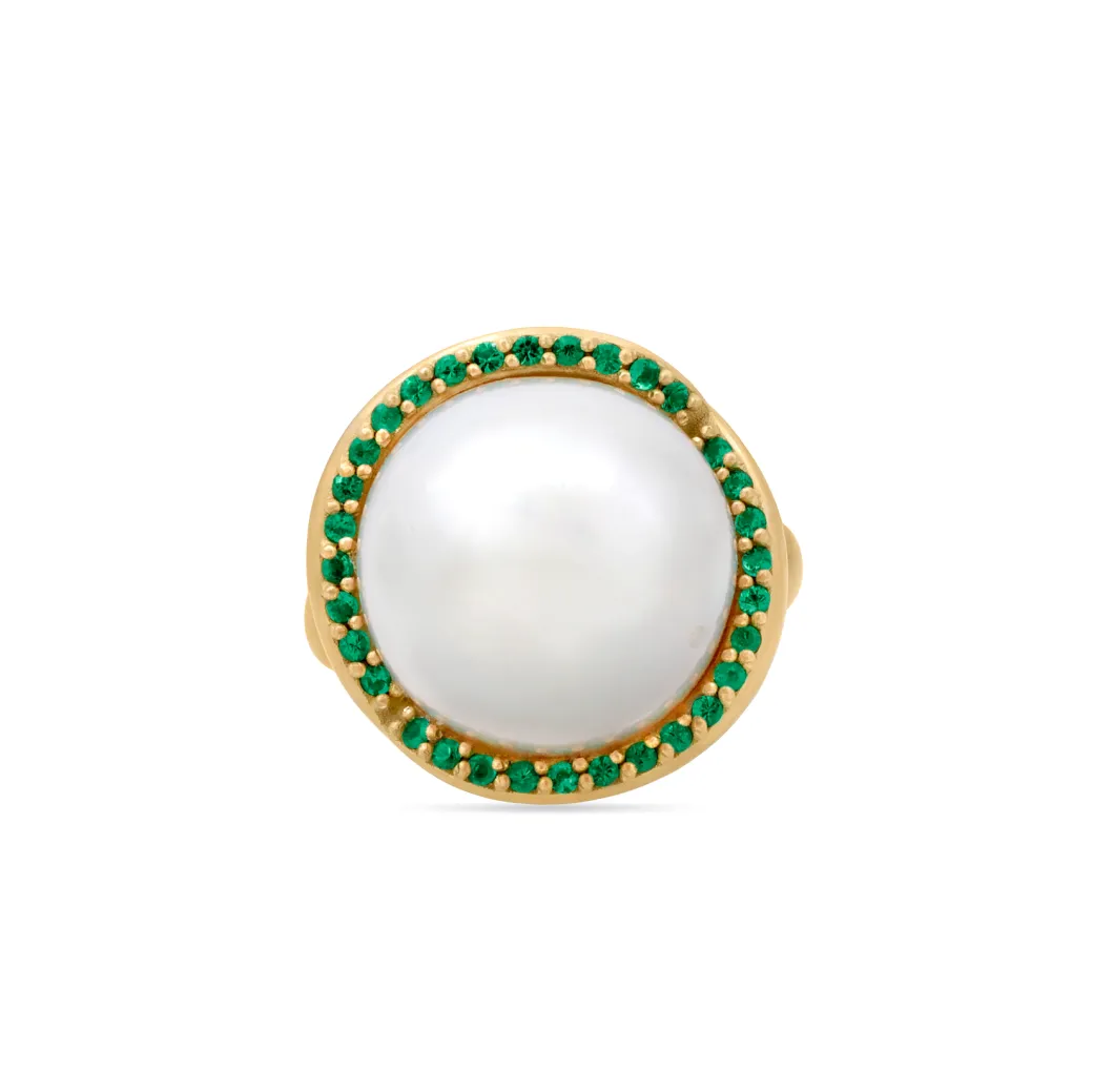 Sandy Leong Pearl Twist Cocktail Ring with Emerald Pavé Cheap