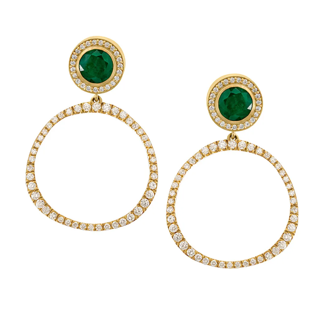 Sandy Leong Petite Origin Hoops with Diamond and Emerald Studs Sale