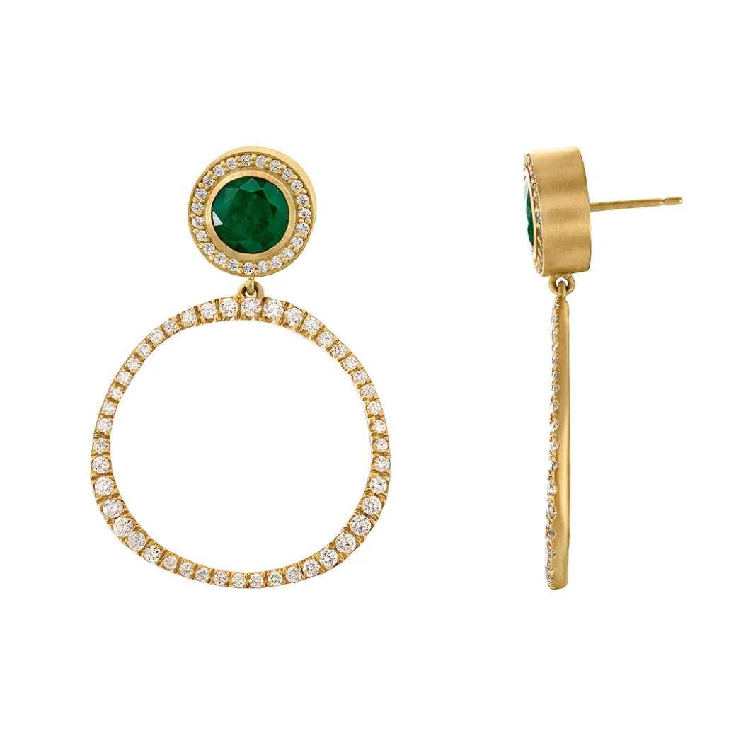 Sandy Leong Petite Origin Hoops with Diamond and Emerald Studs Sale