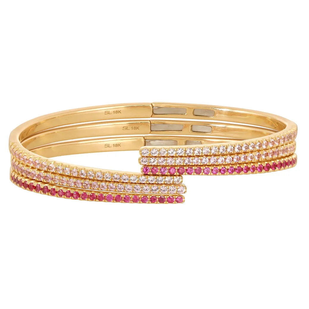 Sandy Leong Rose Hinge Bangles - Pale Pink Sapphire, Dusty Rose Sapphire, Ruby Hot