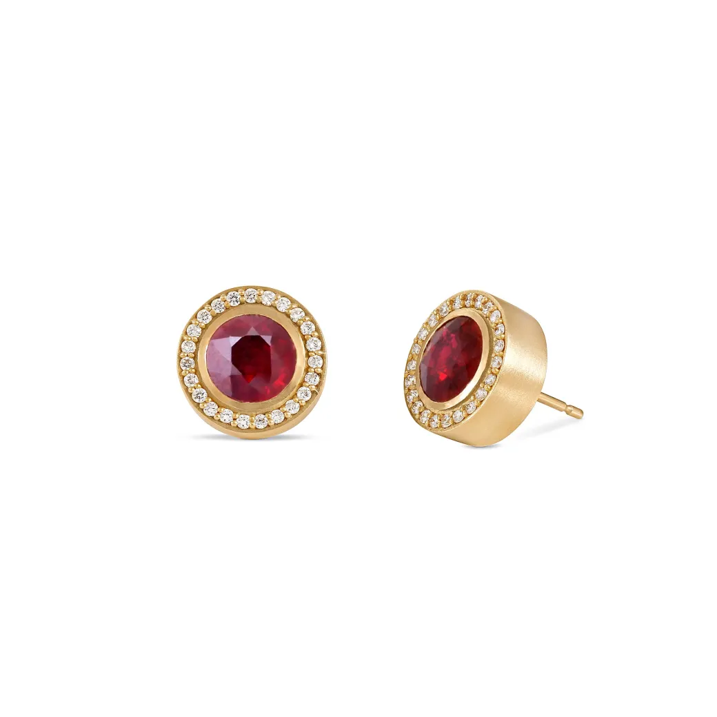 Sandy Leong Ruby and Diamond Pave Stud Earrings Store