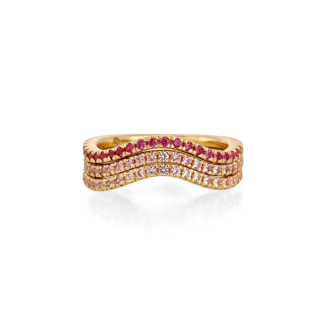 Sandy Leong Ruby and Pink Sapphire Wave Stack Rings Store