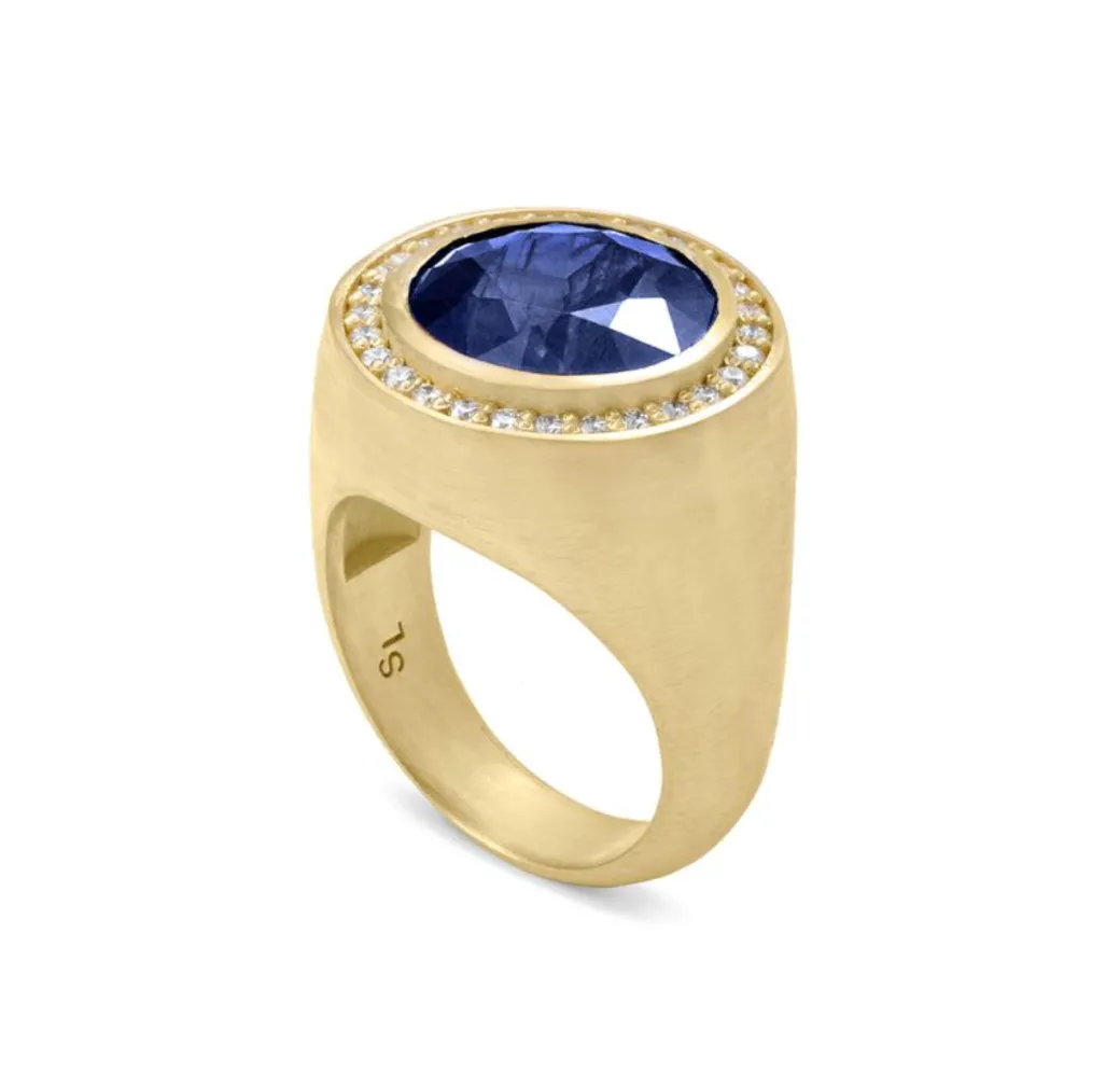 Sandy Leong Sapphire and Diamond Signet Ring Cheap