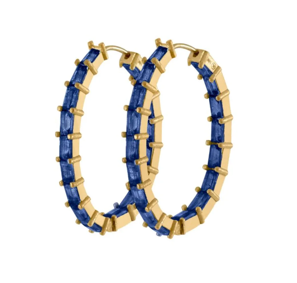 Sandy Leong Sapphire Baguette Oval Hoops Cheap