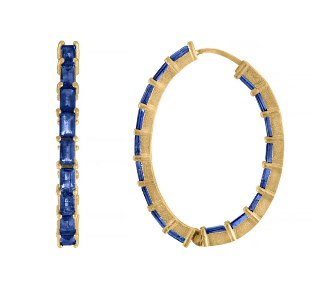 Sandy Leong Sapphire Baguette Oval Hoops Cheap